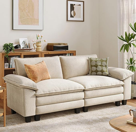 LINSY HOME 90'' Cloud Loveseat Sofa Modular Sectional Couches Corduroy Cloud Couch Soft Modern Comfy Love Seat Sofa Set for Living Room Apartment Office Beige