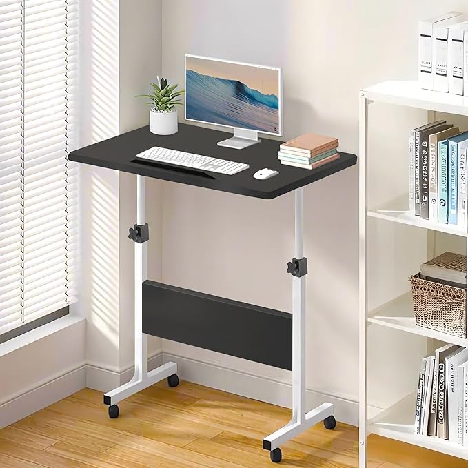 Small Standing Desk Adjustable Height Rolling Computer Desk Portable Laptop Desks with WheelsBlack