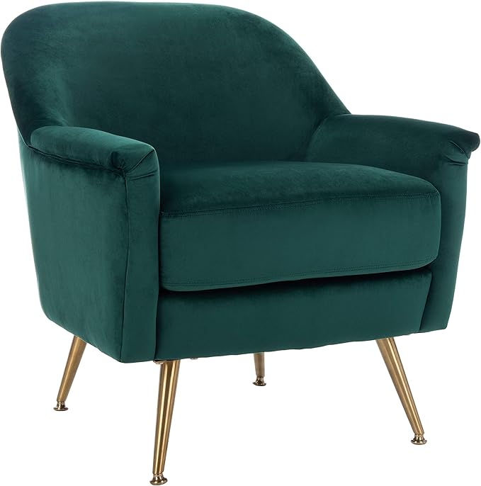 Safavieh Home Brienne Retro Glam Emerald Green Velvet and Brass Arm Chair