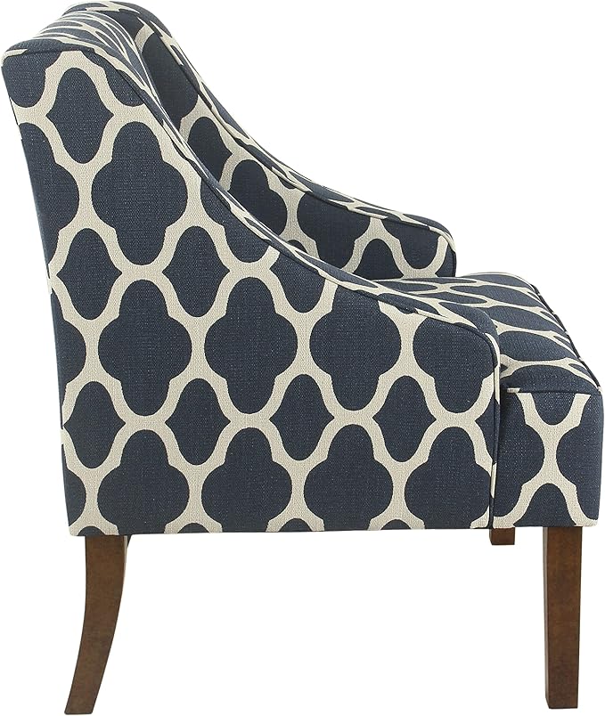 Homepop Home Decor | Upholstered Classic Swoop Arm Accent Chair | Accent Chairs for Living Room &amp Bedroom | Decorative Home Furniture Dark Navy Geometric