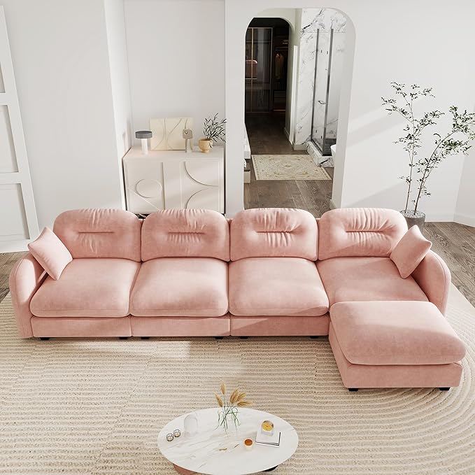 140'' Chenille Couch L-Shaped Sectional Sofa Ultra-Soft Comfort Memory Foam Cloud Couch with Pillows Sectional Couches for Living Room