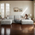 108 Corduroy Sectional Boneless Cloud Couch with Chaise No Assembly Required L Shaped Modular Sectional Sofa Oversized Cozy Fluffy Sofa for Living Room (Grey Right Facing Chaise+Ottoman) | Compre