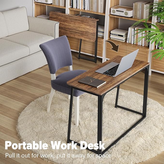 WOHOMO Folding Desk Small Writing Desk 39.4 Space-Saving Foldable Laptop Table Writing Workstation for Home Office Easy Assembly Rustic Walnut