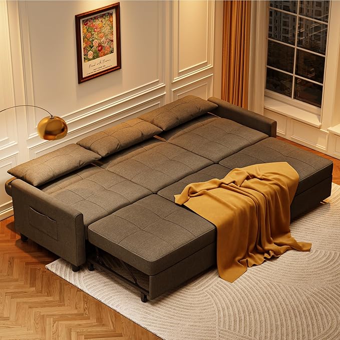 Aiho Sectional Sleeper Sofa 84 Inch Pull Out Couch with Adjustment Backrest &amp Ottoman Convertible Sectional Couch Bed for Living Room Guest Room Dark Grey