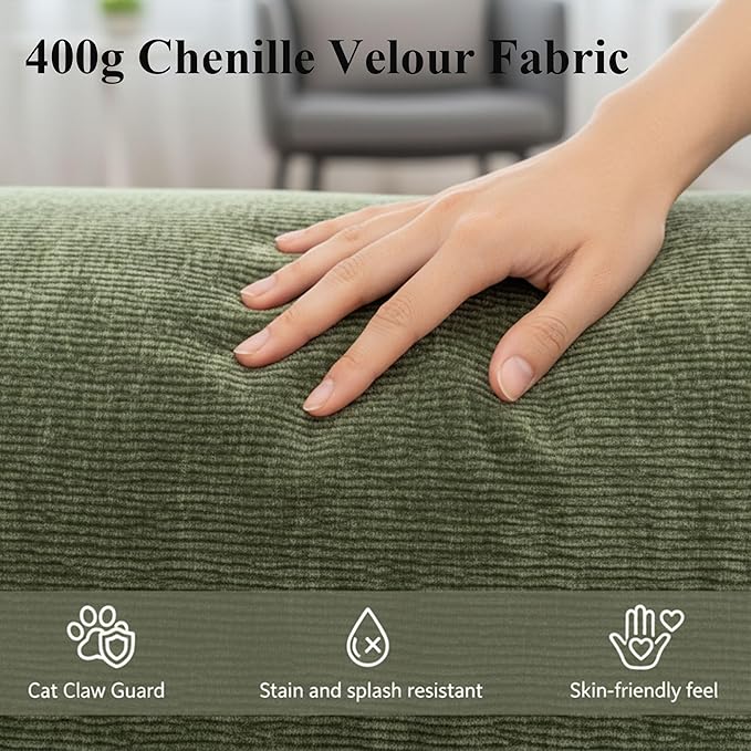 Green Chair Bed Sleeper for Adults Foldable Large Single Sofa Bed 400g Chenille Velvet Fabric Suitable for Living Rooms Bedrooms Study Rooms and Balcony Compact Spaces (Width 43 inches) | Extend
