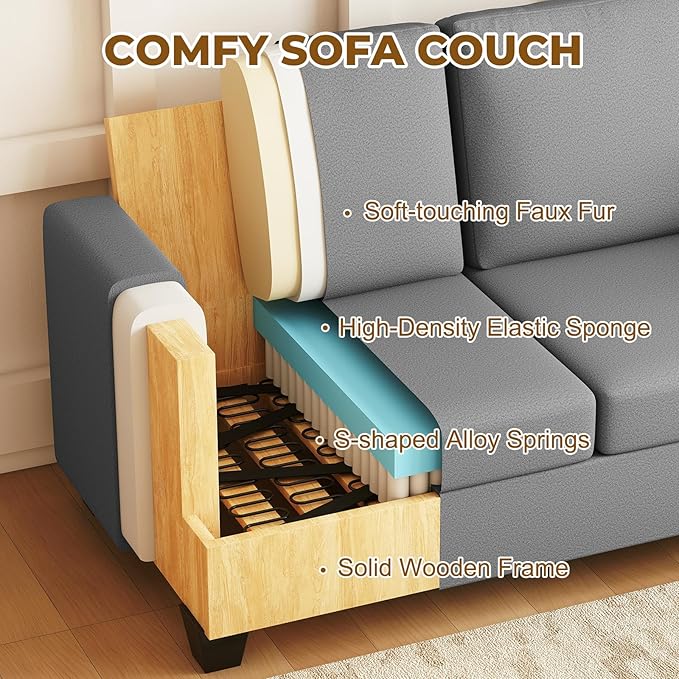 Furnimart 63 Loveseat Couch Modern Deep Seat Sofa for Living Room Comfy Love Seat Couches for Small Spaces Removable Sofa Cover Small Two Seater Couch for Bedroom Office Faux Fur Dark Grey