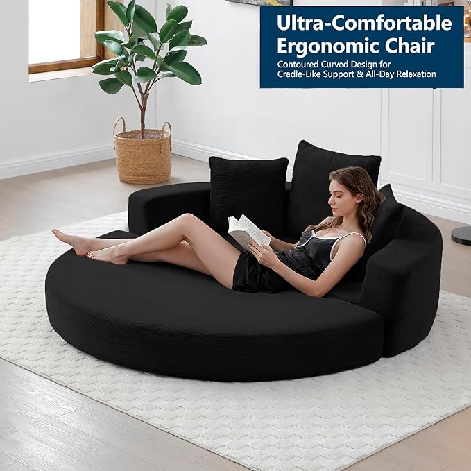 67 Round Convertible Folding Sofa Bed Boneless Couch Loveseat Floor Sleeper Chaise Lounge for Living Room Apartment Dorm Small Spaces Black
