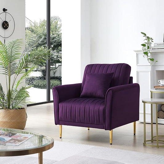 Modern Soft Purple Velvet Living Room Chair Upholstered Accent Armchair Side Chair with Gold Legs