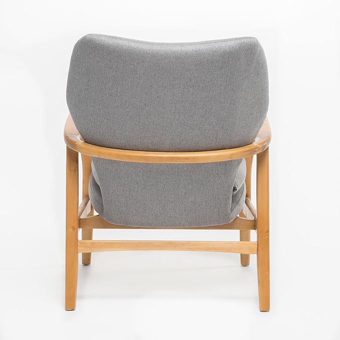 Mid-Century Accent Chairs Modern Upholstered Living Room Chair Cozy Armchair Button Tufted Back and Wood Legs for Bedroom/Office/Cafe/Living Room (Grey)