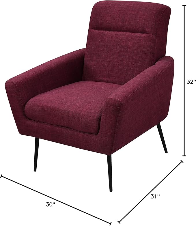 Mid Century Modern Upholstered Fabric Accent Chair Living Room Bedroom Leisure Single Sofa Chair (with Metal Legs) TV armrest seat Suitable for Small Space Home Office Coffee ChairWine Red