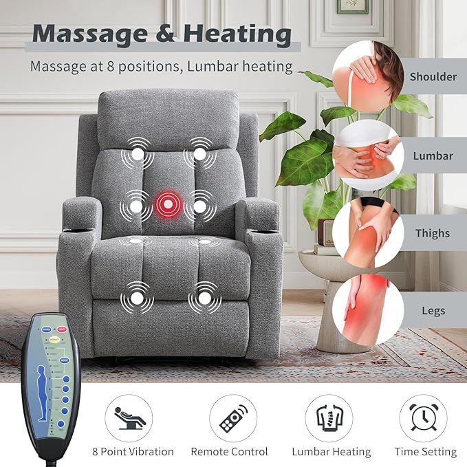 1PCS Fabric Manual Recliner Chair for Adults Comfy Reclining Chairs with Overstuffed Arm and Back Single Sofa for Living Room (1 Fabric Light Grey)