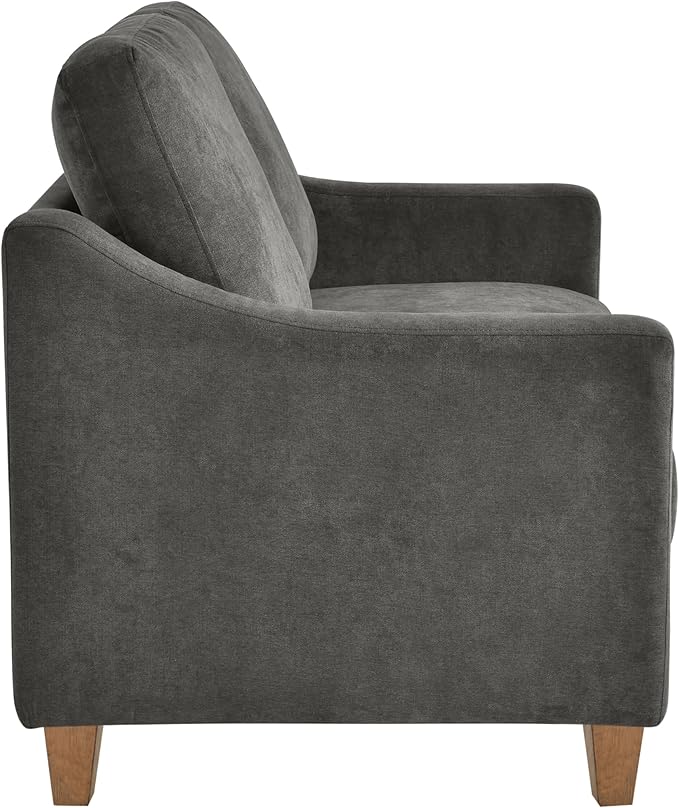 Serta® Armstrong 52 Soft Modern Sofa Sloped Track Arms Solid Wood Legs Easy Assembly Dream Coil® Comfort Soft Woven Polyester Fabric Gray