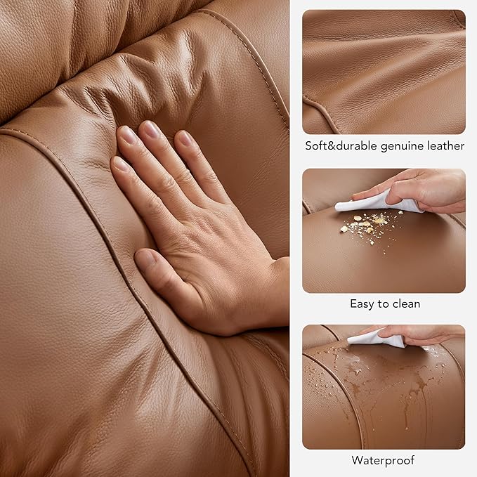 CHITA Large Power Zero Gravity Recliner Chair Genuine Leather Recliner Chair for Adults with Adjustable Power Headrest and Hidden Slide-Out Cupholders USB and Type-C Ports Saddle