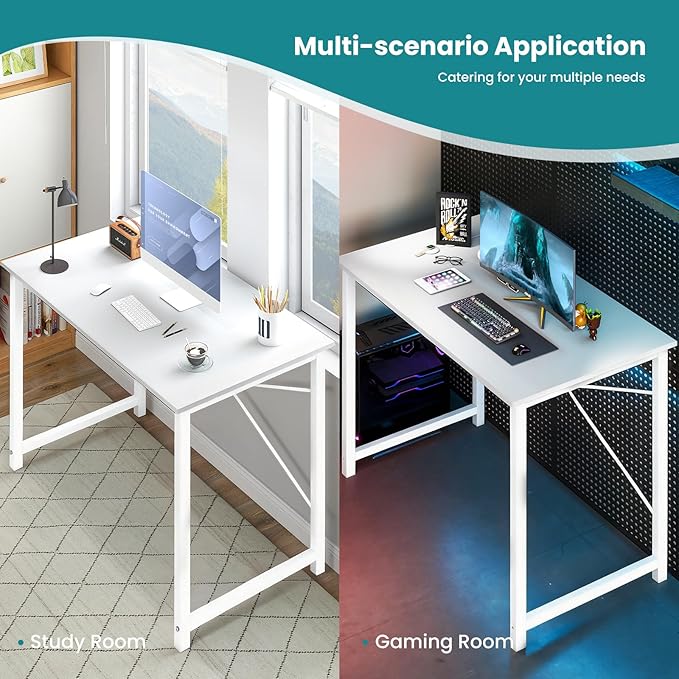 OLIXIS Small Computer Desk for Home Office 32 Inch White Writing Desk for Small Spaces Study Table with X-Shaped Reinforcement Sturdy Bedroom Table with Scratch-Resistant Tabletop &amp Metal Frame