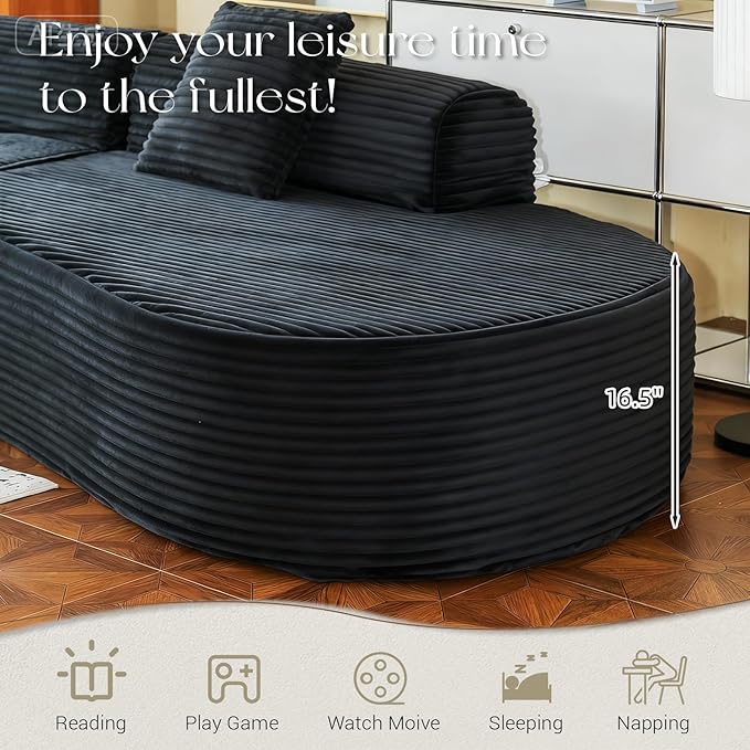 Esright 134’’ Modern Sectional Couches for Living Room 1400LBS Oversized Modular L-Shaped Curved Sofa with 3 Pillow Bolsters Large Comfy Cloud Couch Sofa (Dark Grey)