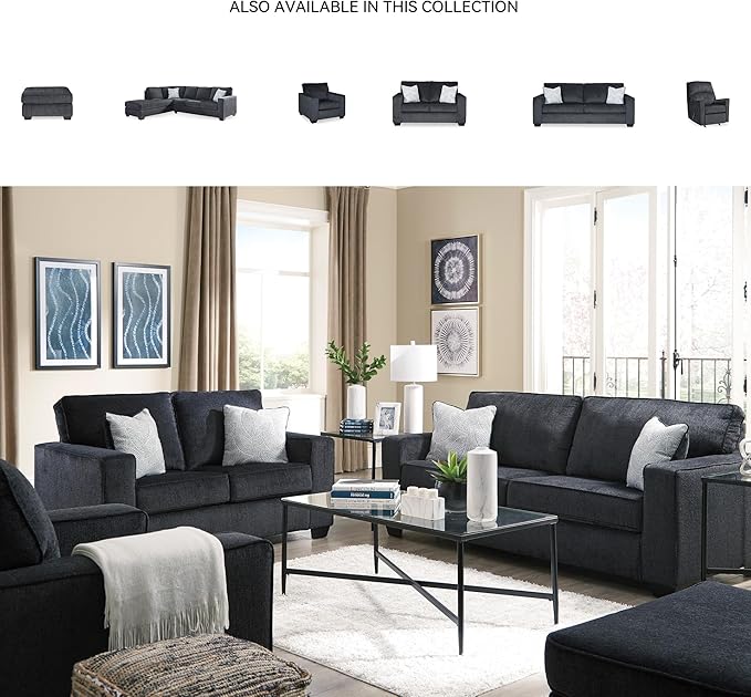 Signature Design by Ashley Altari Modern Loveseat with 2 Accent Pillows Dark Gray