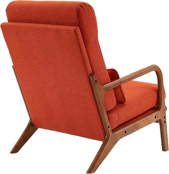 Hommoo Arm Chair Modern Accent Chair Comfy Linen Fabric Reading Chair High Back Leisure Chair with Wood Frame Accent Chair for Living Room Bedroom Balcony Orange