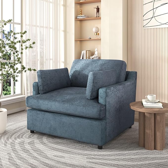 Chenille Oversized Accent Chair with Plush Armrest Cushions | Large Lounge Chair Single Sofa for Living Room Bedroom