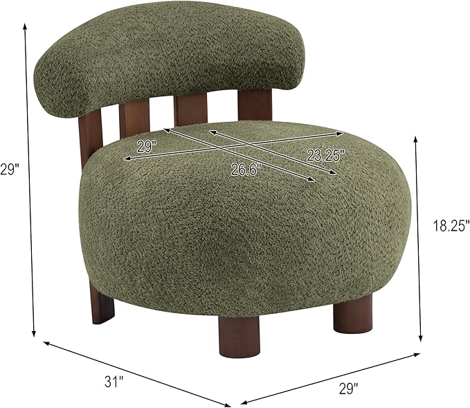 Christopher Knight Home Elvina Boucle Fabric Accent Chair Solid Wood Single Lounge Sofa Bedroom Comfy Reading Chair for Modern Minimalist Style Living Room/Home Office Olive Green