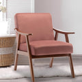Mid Century Modern Accent Chairs with Solid Wood Frame Comfortable Accent Chair with Arms for Living Room or Bedroom Pink