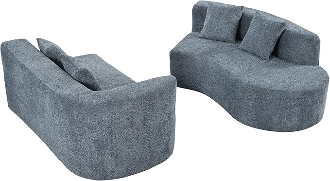 132 Large Sponge Modular Sofa Modern Sectional Sofa with Curved Design 2-Piece Chenille Modular Couch with 4 Pillows Plush Sponge &amp Spring Cushion for Living Room (Dark Blue103)