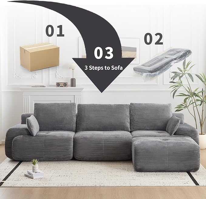 Modern Loveseat with Pillows Extra Deep Soft Cloud Love Seat with Multiple Corduroy Boneless 2 Seate Couch for Living Room Apartments Bedrooms Guest Rooms (Grey 2 Seat)