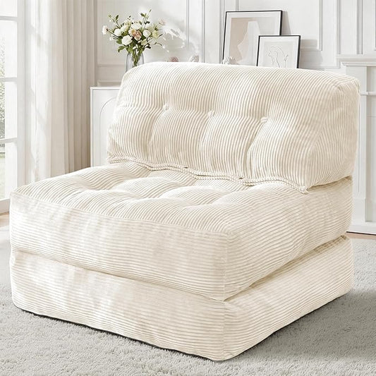 HABUTWAY Folding Sofa Bed Convertible Sleeper Chair Bed with Pillow &amp Handle Foldable Mattress with Back Support Portable Single Couch Comfy Floor Sofa Lounge for Living Room Bedroom(Beige)