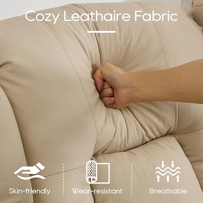 DRMBOOK RV Loveseat Recliner Sofa Double Wall Hugger Reclining Couches Manual Reclinable Movie Seating 2 Person Recliner for Travel Trailer (Leathaire Beige 2 Seater with Standard Console)