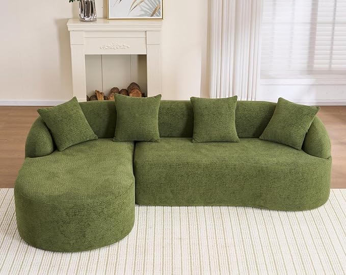 KEIKI L-Shaped Chenille Modular Sectional Couches with Chaise Lounge &amp 4 Pillows 3 Seater Oversized Upholstered Luxury Plush Cloud Sofa for Living Room Apartment Full Sponge Compression