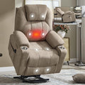 Chenille Electric Power Lift Recliner Chair Massage Single Sofa with Vibration Massage and Lumbar Heating Ergonomic Lounge Couch with Cup Holders and USB Charge Port for Living Room (Khaki)