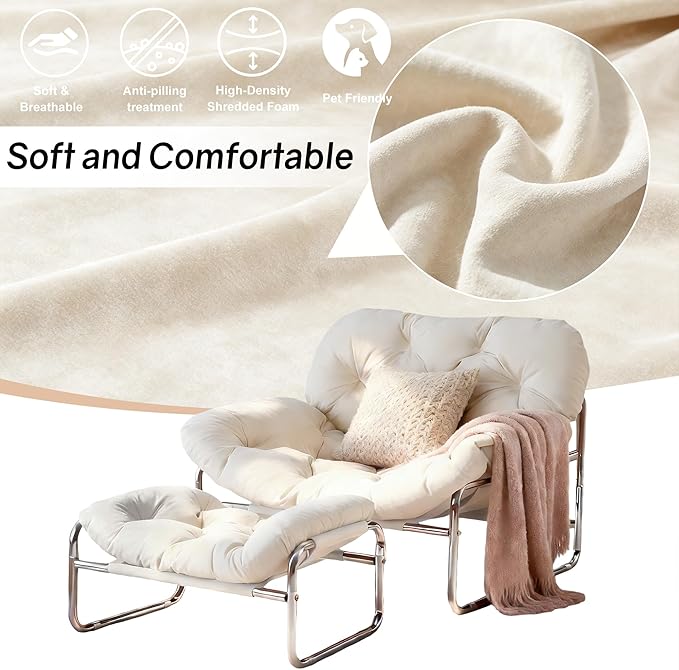 YOXIFOC Modern Style Recliner Armchair with Footrest Multifunctional Leisure Chair with Thickened Cushion and Phone Holder Suitable for Bedroom/Living Room Reading Chair/Garden/Patio (White)