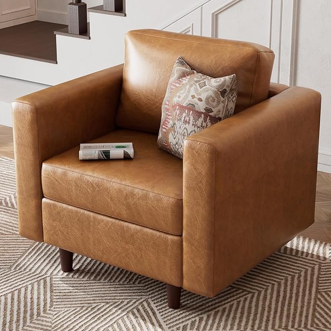 ABCASA Faux Leather Oversized Accent Chair with OttomanUpholstered Armchair with StorageExtra-Deep-Seated Modular Single SofaReading Chair with Footrest for Living Room Lounge Chair Brown
