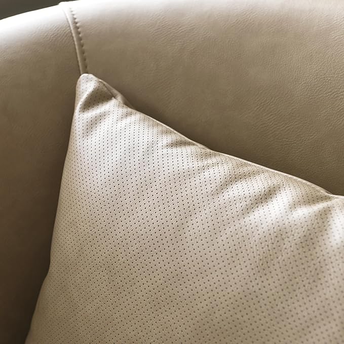 KINWELL Faux Leather Swivel Armchair Set of 2 No Assembly Upholstered PU Leather Swivel Accent Chairs with Toss Pillow for Living Room Office Lounge Khaki
