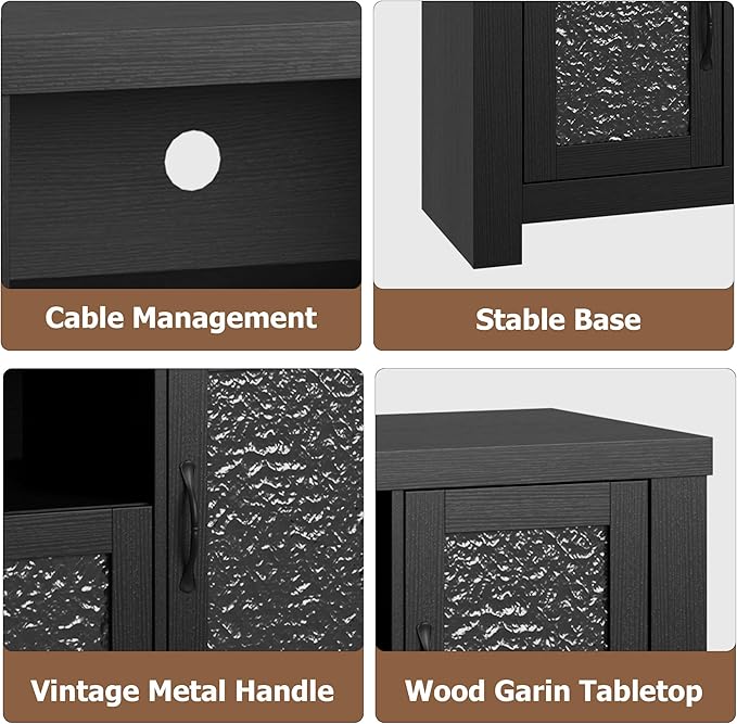 IDEALHOUSE TV Stand for 65 Inch TV Farmhouse Entertainment Center with Acrylic Door Storage Cabinet &amp Adjustable Shelves TV Console Table for Living Room Bedroom Black