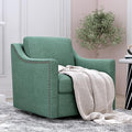 Linen Armchair360°Rotation ArmchairBrass Nail Decorative ArmchairUpholstered ArmchairModern Accent Chair for Small ApartmentLiving RoomOfficeReception AreaBlackish Green