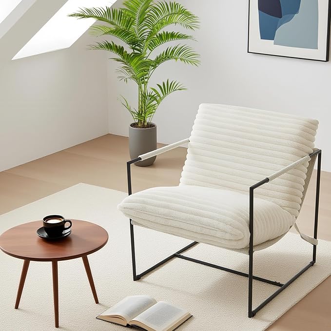 IDEALHOUSE Modern Accent Chair Armchair with Metal Frame for Living Room Upholstered Comfy Lounge Chair Cozy Accent Chairs with Soft Cushion for Bedroom Balcony Lounge Reading Room Beige