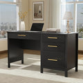 Black Computer Desk with Storage: 54 Wooden Executive Office Desk with 4 Drawers Home Office Desks with File Drawers Fluted Writing Desks for Study Living Room