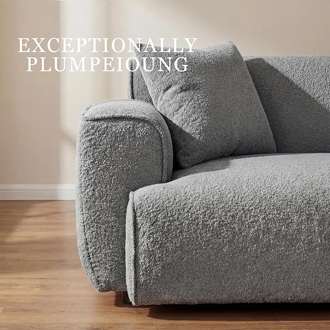 Modern 91'' Wide Cloud Couch Sofa Love Seat Couches W/Solid Frame Friendly Couch W/Boucle Couch Cozy Fabric with 2 Pillow &amp Rectangular Arm for Apartment Grey