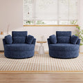 Oversized Swivel Accent Barrel Chair Set of 2 Chenille Upholstered Comfy Round Swivel Chair with Pillows 360 Degree Modern Lounge Reading Sofa Armchair for Nursery Living Room Bedroom(Navy Blue)
