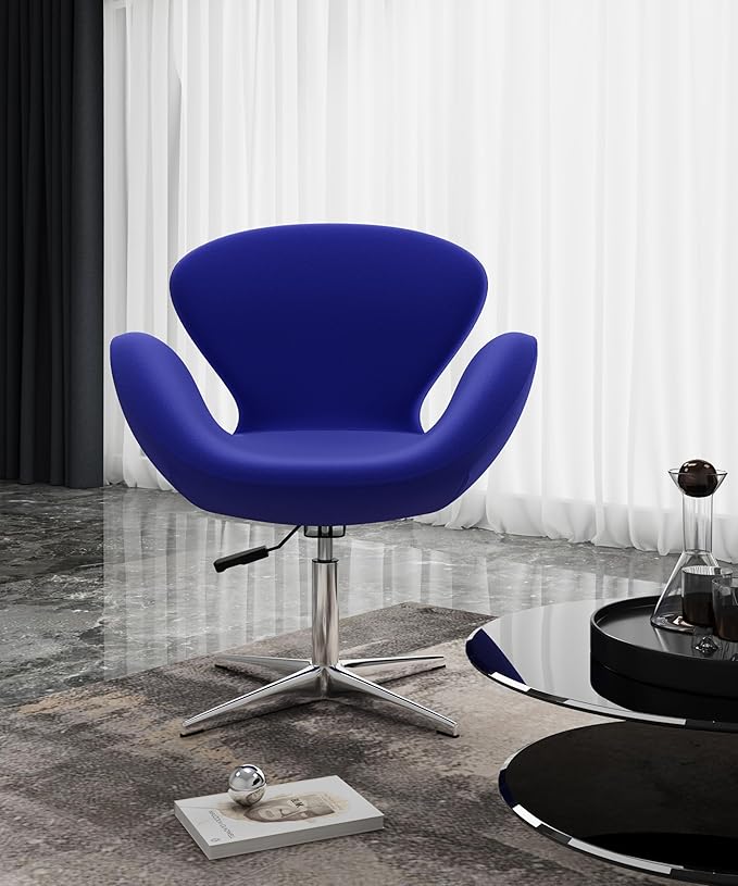 Manhattan Comfort Raspberry Adjustable Swivel Accent Chair Set of 2 with 360° Turn Polished Chrome Base Modern Retro Design Ideal for Living Room and Home Office Set of 2 Blue