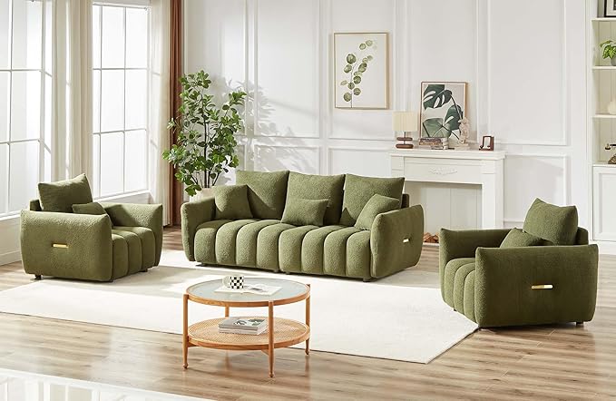 Antetek 35 Modern Accent Single Sofa Chair Comfy Deep Seat Teddy Living Room Chair Leisure Boucle Reading Sofa Arm Chair for Bedroom Office Apartment Green