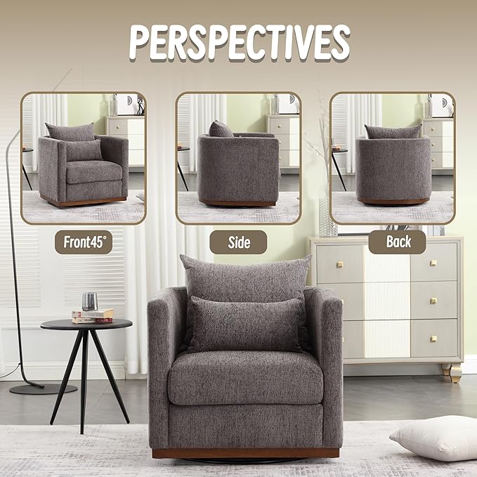 JOSHEN 31.5 Chenille Swivel Barrel ChairModern Accent Sofa ChairClub ChairLeisure Arm Chair for Living RoomBedroomOfficeDark Gray