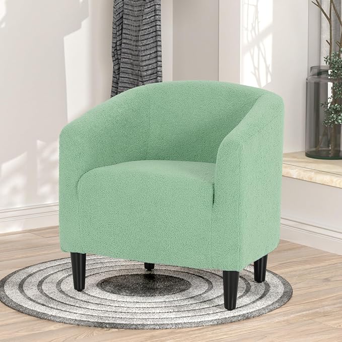 Magshion Barrel Chair Modern Sherpa Armchair Boucle Fabric Accent Chair with Cozy Soft Padded Single Sofa Chair for Living Room Bedroom Office Waiting Room 300lbs Capacity Green