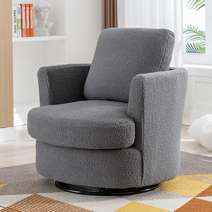 Swivel Barrel Chair 360 Degree Round Swivel Accent Chair for Living Room Modern Upholstered Accent ChairComfy Armchairs for BedroomNurseryBedroom Boucle Gray