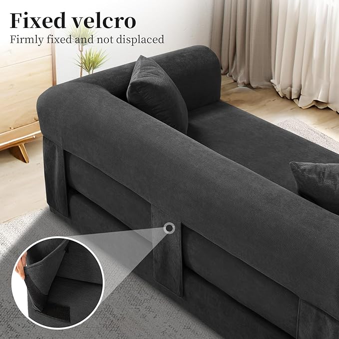 KBQ 3-Seat Convertible Sleeper Sofa Bed with 2 Pillows Corduroy Folding Mattress Couch Floor Sofa Lounge Couch for Living Room Bedroom Lounge Studio Deep Gray