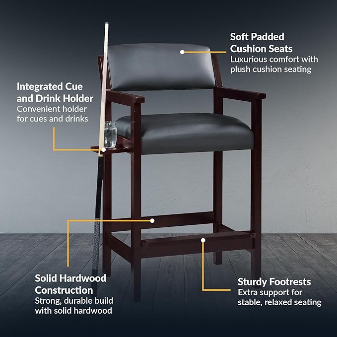 Hathaway Cambridge Spectator Chair – Billiard Stool with Cushioned Seat Footrest and Storage – 25 L x 22.5 W x 44.25 H with 30.5 Seat Height - Pool Table Accessories and Decor