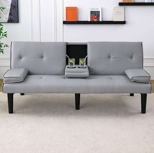 Light Gray Futon Sofa Bed - 67 Convertible Sleeper Loveseat Couch with Adjustable Backrest 2 Seater Small Futon Couch with Removable Armrests for Living Room Bedroom Dorm Apartment (Light Gray)