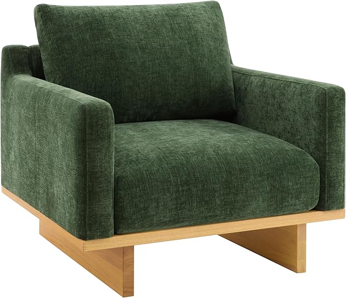 Christopher Knight Home Modern Minimalist Accent Chair with Solid Wood Frame Soft Cushions Spacious Seat Living Room Bedroom Reading Chair Green