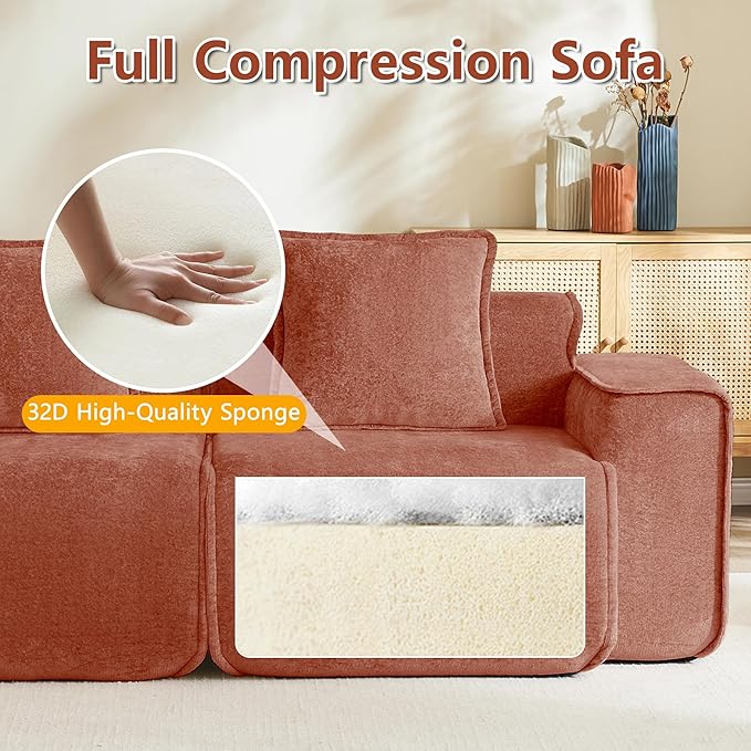 KEIKI 4Seat Modular Boneless Velvet Sofa Couch for Living Room Bedroom Studio Style Conscious Homeowners Luxurious Elegant Sophisticated Refined Design Stylish Design Red