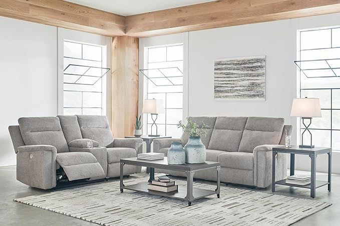 Signature Design by Ashley Barnsana Minimalist Power Reclining Sofa with USB Charging Ports Light Gray